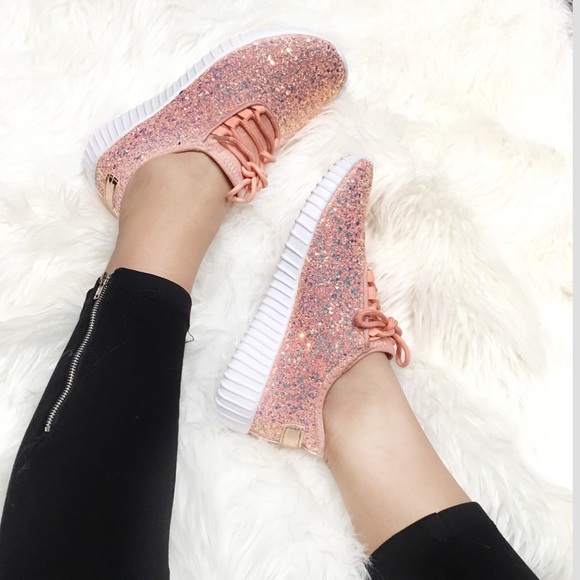 Dusty Pink Glitter Sneakers - Picture 4 of 7